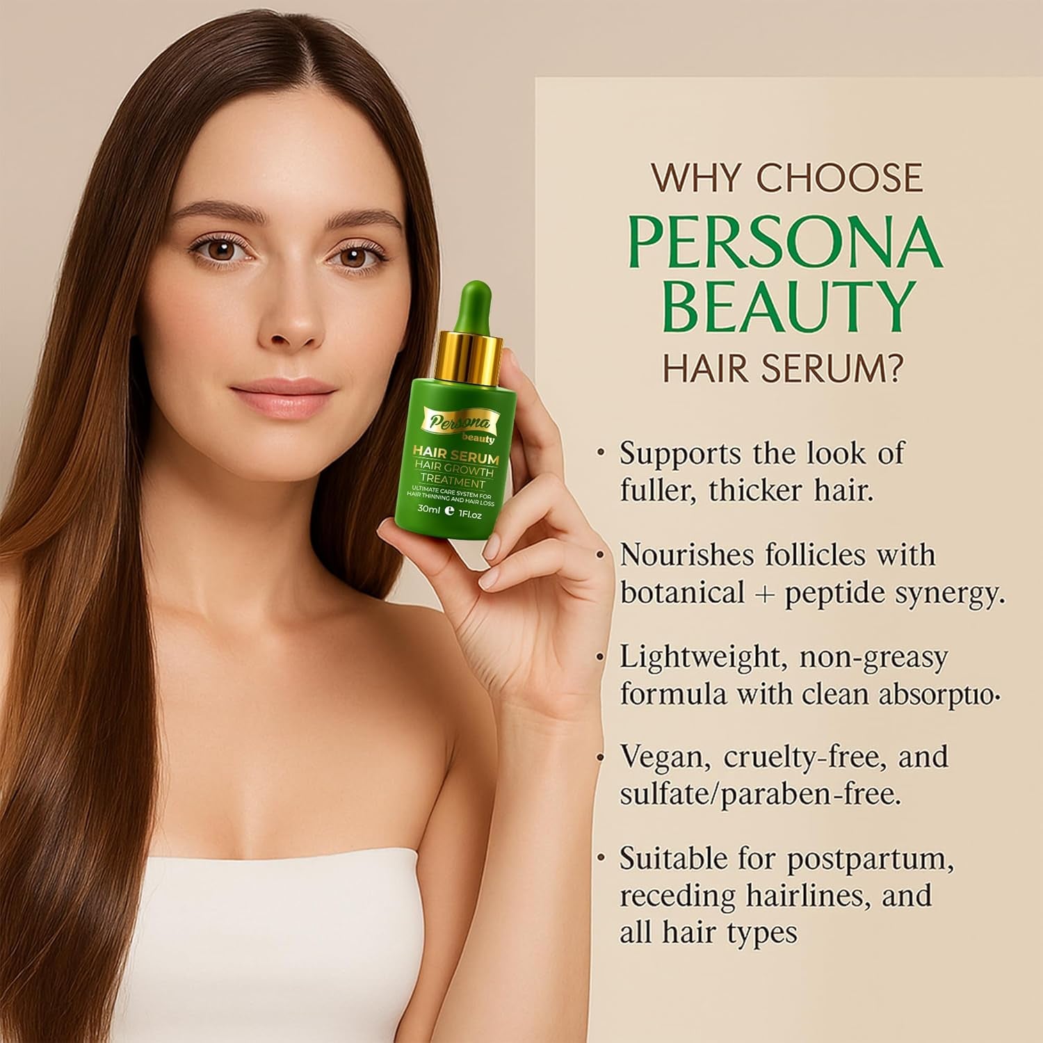 Hair Growth Serum – Advanced Biotin with Caffeine, Peptides, Botanical Extract for Thicker, Fuller, Longer Hair, Reduces Hair Thinning, Hair Regrowth Tonic, Hair Loss Treatment for Men & Women, 30Ml