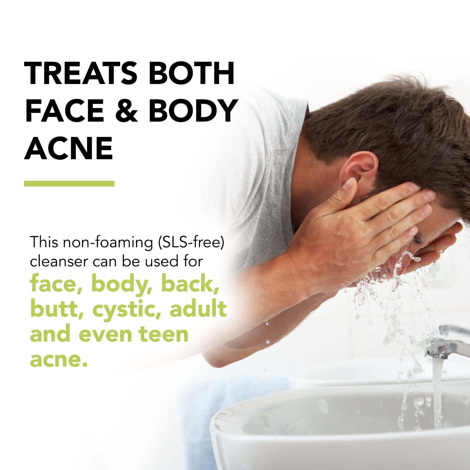 Humane Maximum-Strength Acne Wash – 473ml | 10% Benzoyl Peroxide Body & Face Cleanser for Stubborn Acne