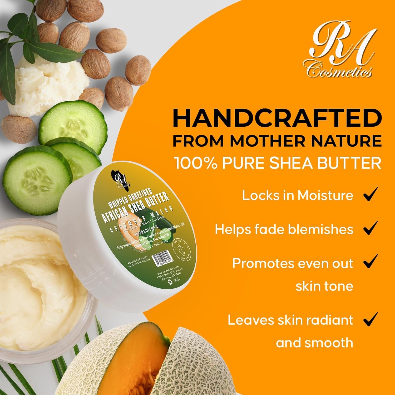 RA COSMETICS Whipped With Cucumber-Melon African Shea Butter – 340g | Cooling Hydration, Skin Refreshing & Revitalising Care