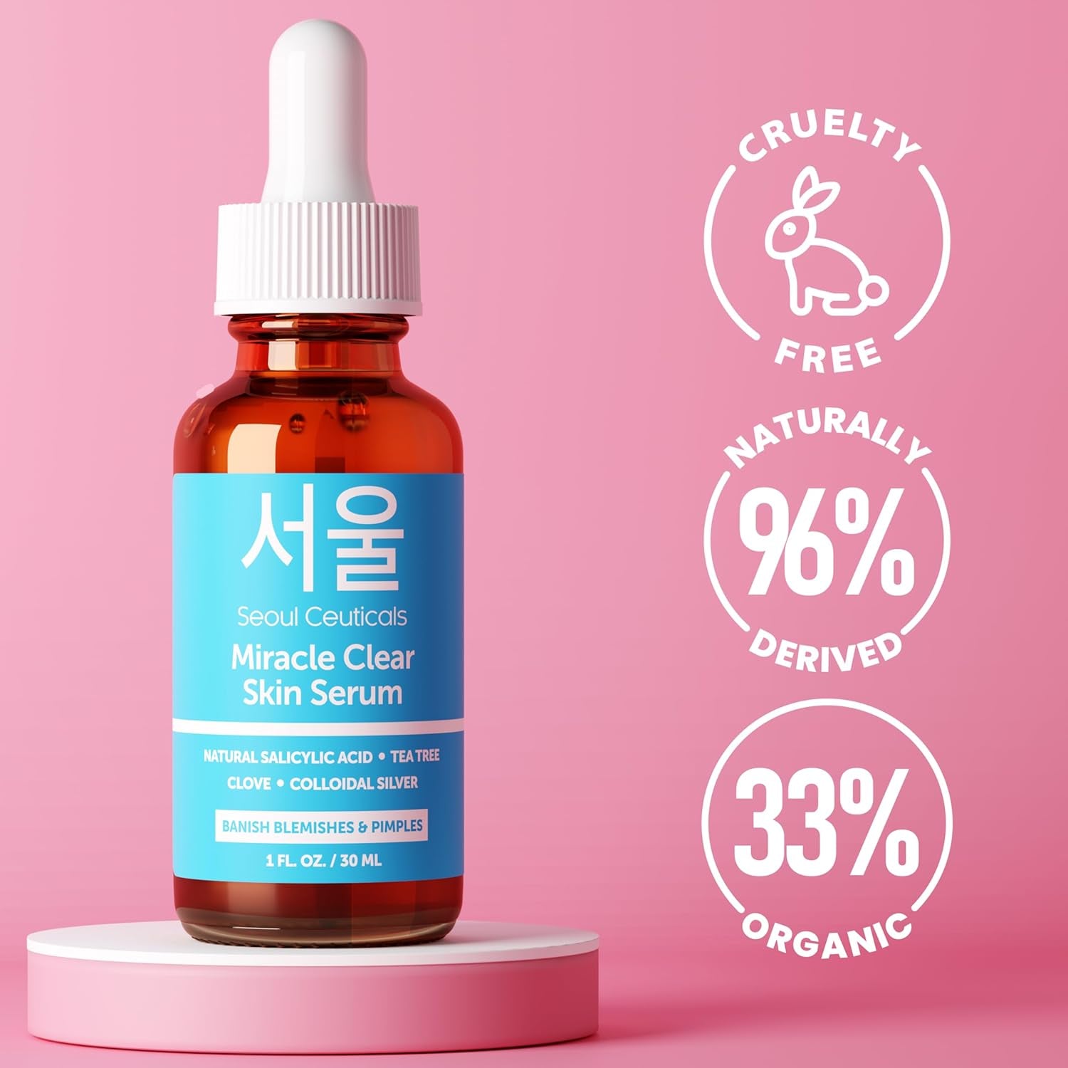 SeoulCeuticals Miracle Clear Skin Acne Serum – 30ml | Natural Salicylic Acid + Tea Tree for Clear, Balanced Skin