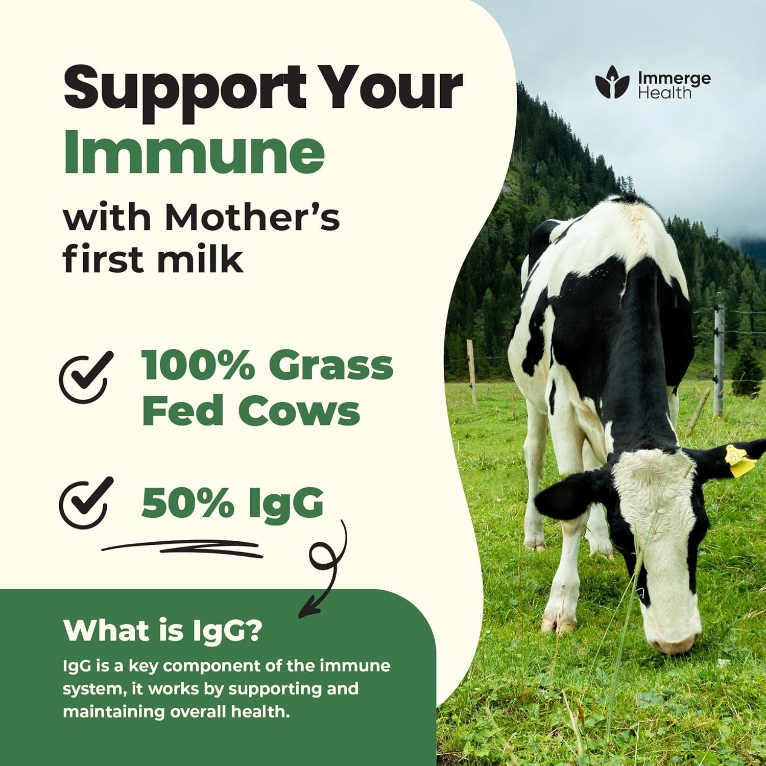 ImmergeHealth 100% Grass-Fed Super Colostrum Powder – 120g | Gut, Immune & Beauty Support | Unflavored, First Milking