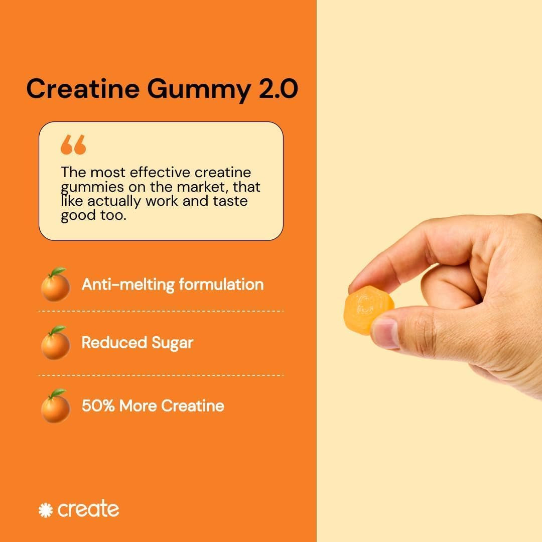 Creatine Monohydrate Gummies for Men & Women, Boost Focus, Strength, and Endurance, Anti-Melting Formula, Vegan, Gluten-Free, Non-Gmo, 1.5G of Creatine per Gummy (Orange, 90 Ct)
