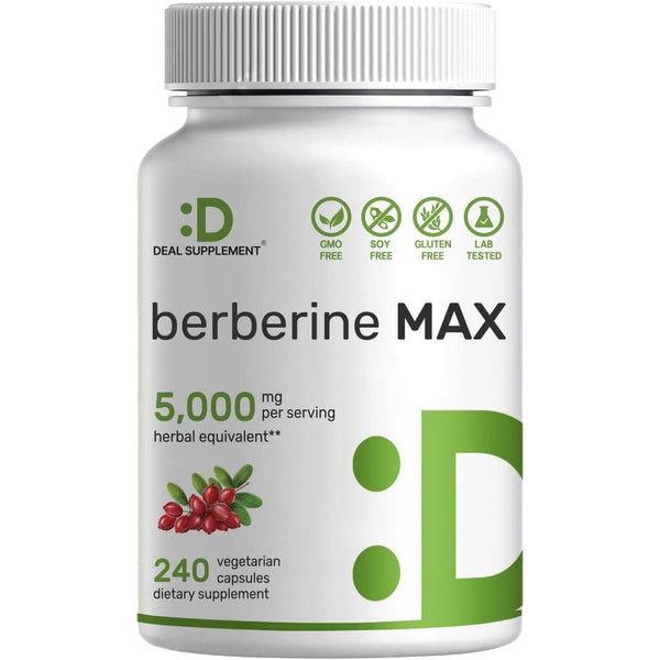 Berberine Max Supplement with Turmeric, 5,000Mg per Serving, 240 Veggie Capsules – 97% Pure Berberine HCL – 25:1 Berberine Root Extract – Vegetarian Friendly, Non-Gmo