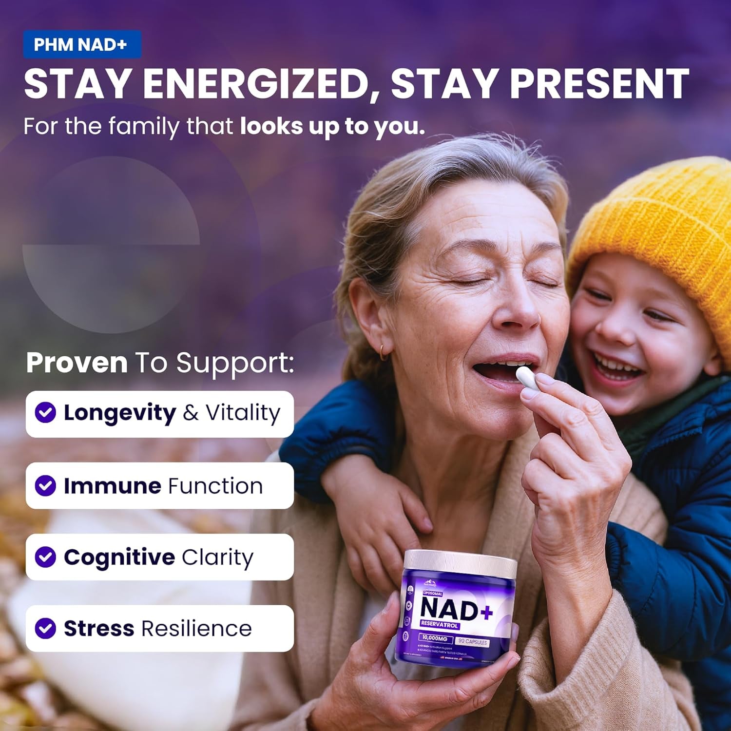 PHM NAD Resveratrol Supplement - 10,000MG Extra Strength | NAD+ Liposomal Supplements for Men and Women | NMN & NMNH Alternative | 90 Capsules, 3 Months Supply