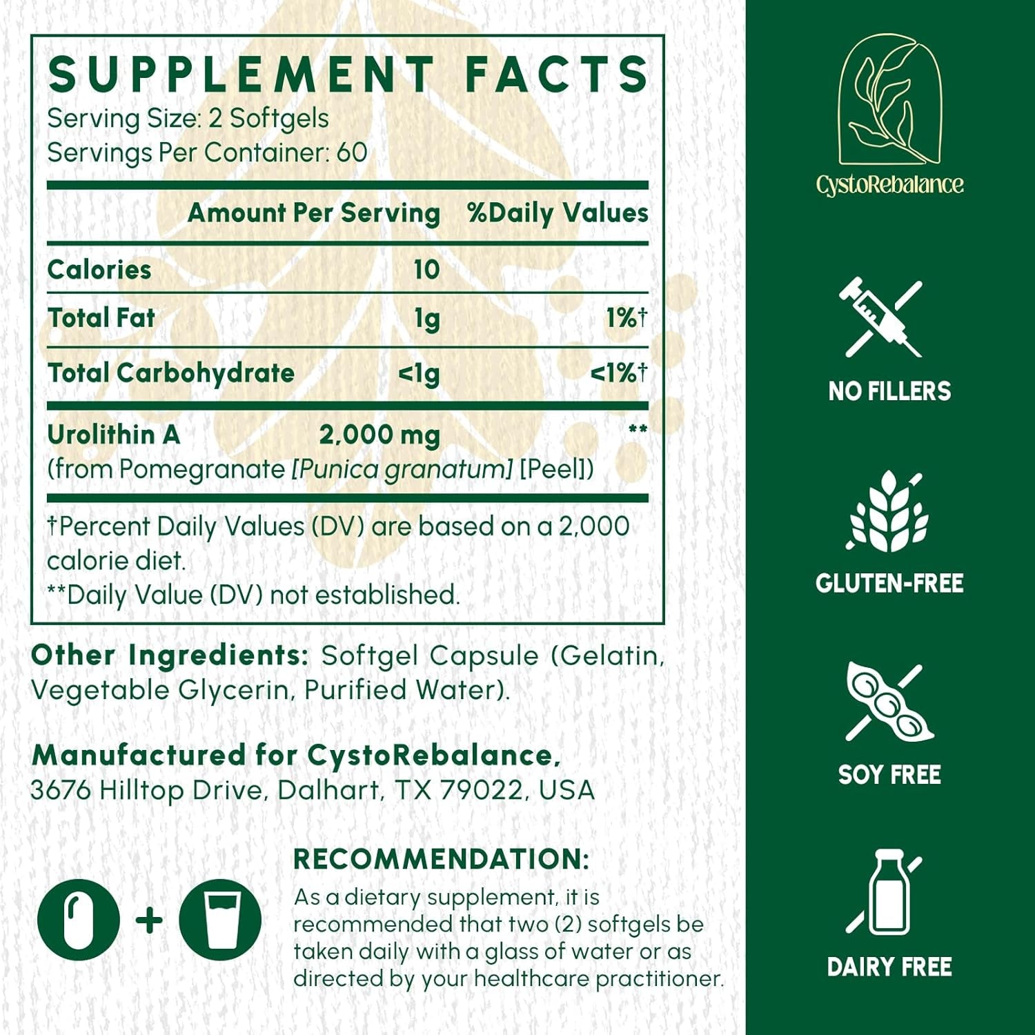 CystoRebalance Urolithin A – 120 Softgels | 2000mg High-Absorption Cellular Health Supplement