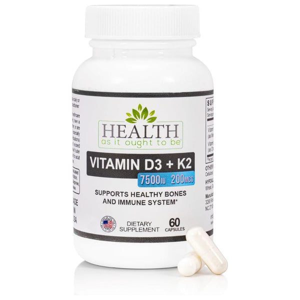Health As It Ought To Be Vitamin D3+K2 Supplement – 60 Capsules | Bone, Heart & Immune Support