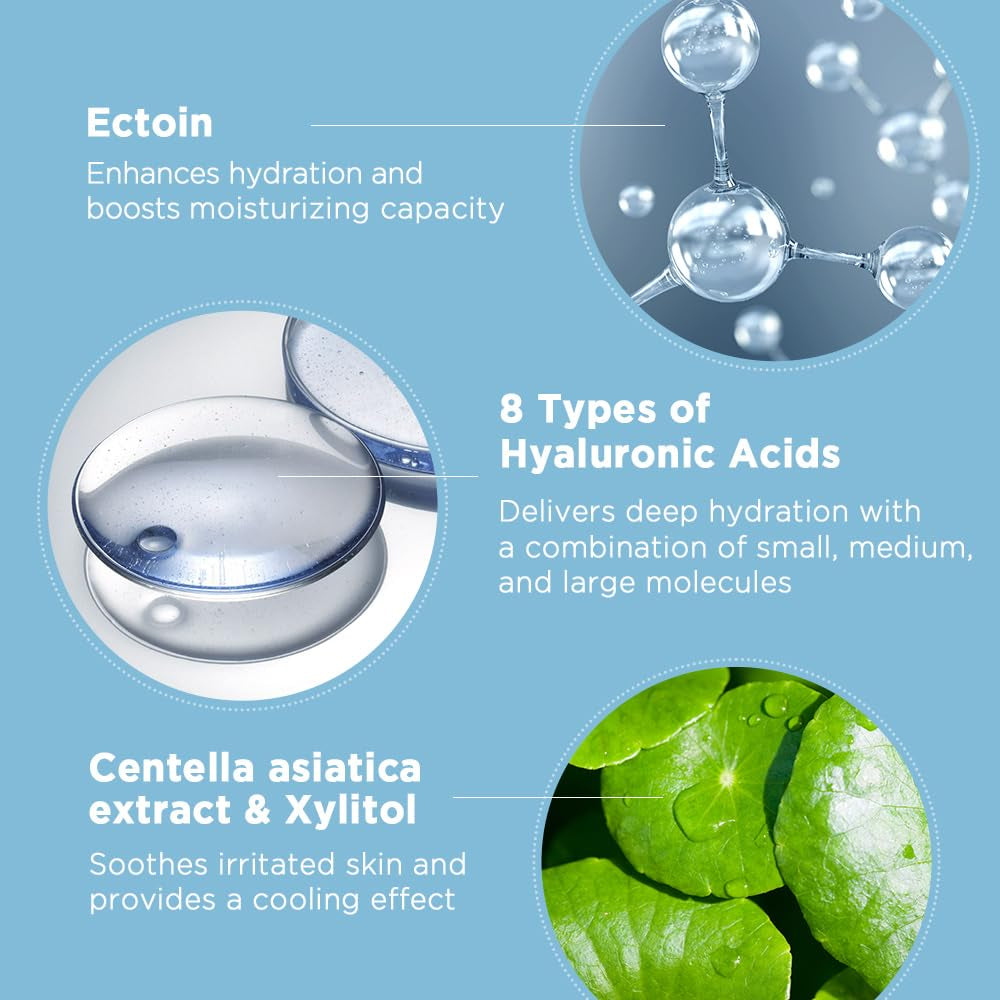 Ecto-Hyaluronic Cream with 8 Layer Hyaluronic Acid, Ectoin, Daily Face Moisturizer for Dry Skin, Fragrance Free, Hypoallergenic, Allergen Free, Cruelty Free, Vegan, Korean Skin Care