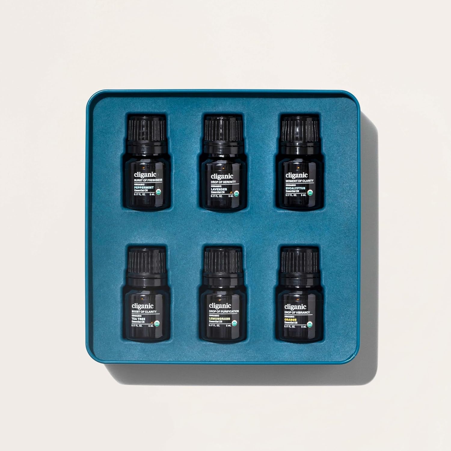 Cliganic The Essentials Essential Oil Aromatherapy Set – 6 x 5ml | 100% Pure, USDA Organic Oils for Diffusing, Relaxation & Wellness