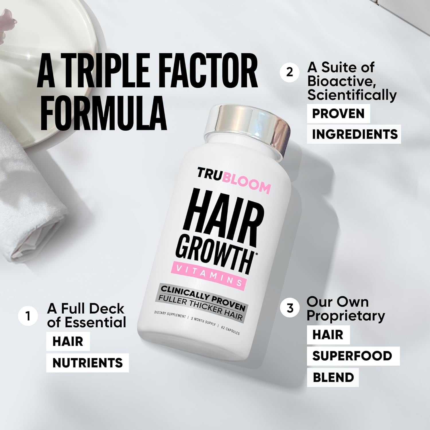 St. Tropica Tru Bloom Hair Growth Vitamins – 62 Capsules | Clinically Proven for Thicker, Fuller Hair in 60 Days