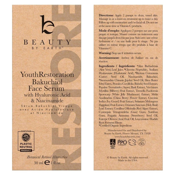Beauty By Earth Youth Restoration Bakuchiol Face Serum - USA Made - 30ml - Glam Global UKBeauty By Earth