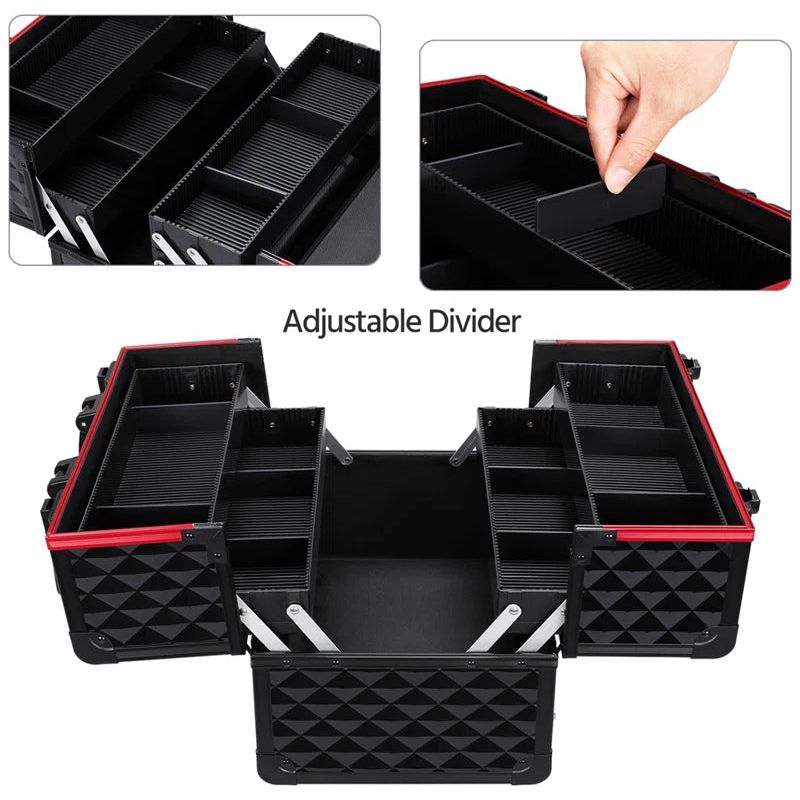 Yaheetech Professional Cosmetic Case (Lockable) - Red/Black, Silver/Black