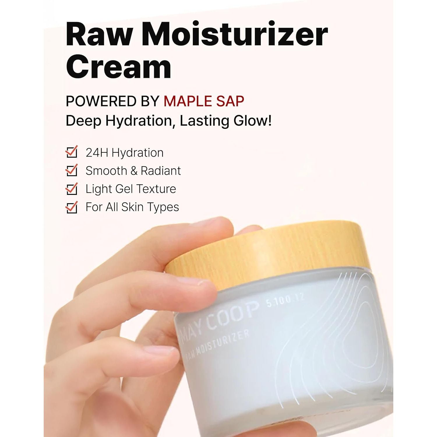 Raw Moisturizer Face Cream | Korean Skincare, Daily Hydrating Cream | 69% Maple Sap, Softening, Nourishing, Lightweight Gel, Vegan, Sensitive Skin, Anti-Aging