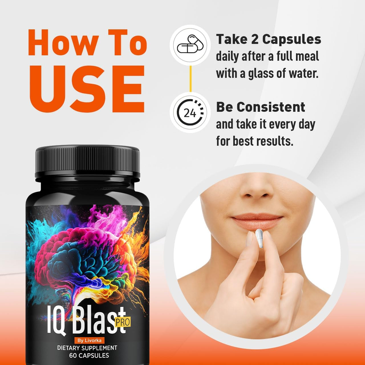 LIVORKA IQ Blast Pro Capsules – 120 Capsules (2 Pack) | Advanced Nootropic for Focus, Memory & Mental Energy