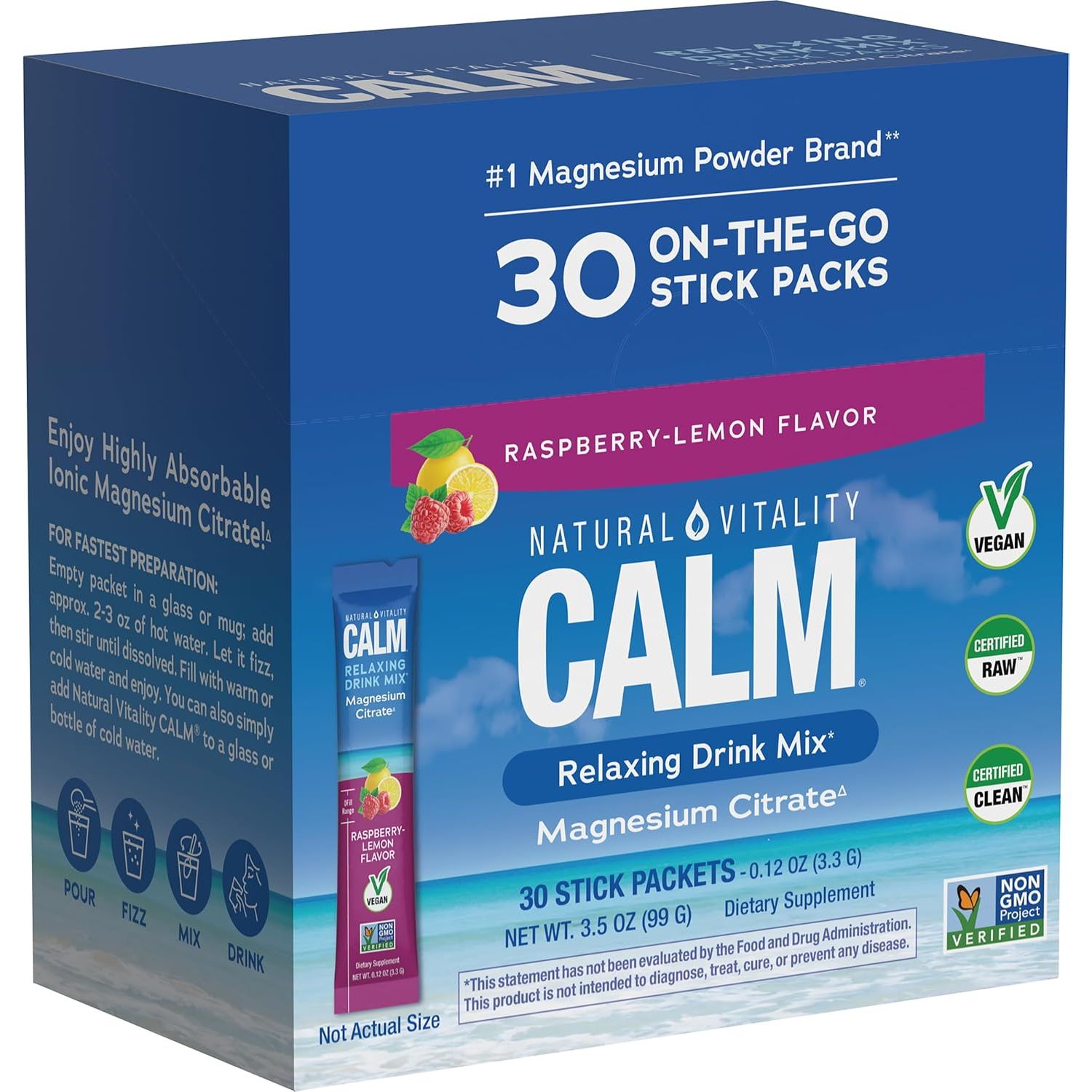 Natural Vitality Calm Relaxing Magnesium Citrate Drink Mix – 30 Stick Packets | Ease Stress, Support Sleep & Promote Calm
