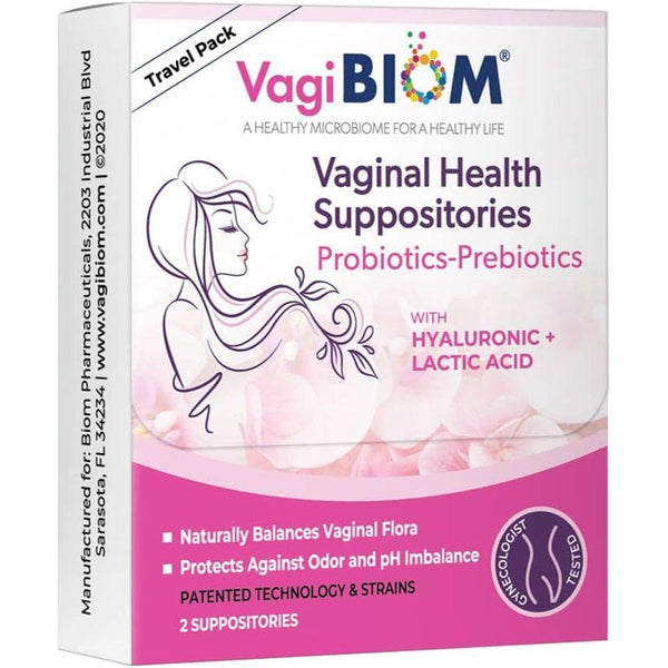 VagiBiom Vaginal Health Suppositories – 2 Suppositories (Travel Pack) | Probiotic pH Balance & Odor Control