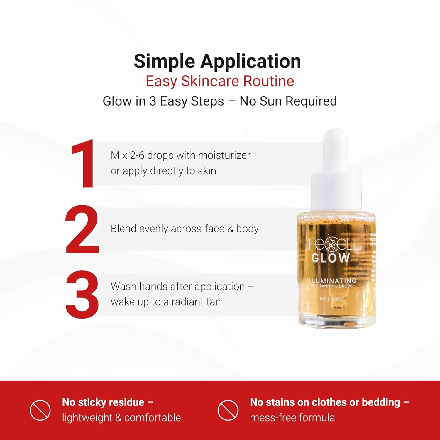 LifeCell Glow Illuminating Self Tanning Drops – 30ml | Customizable, Hydrating Tan for Face & Body