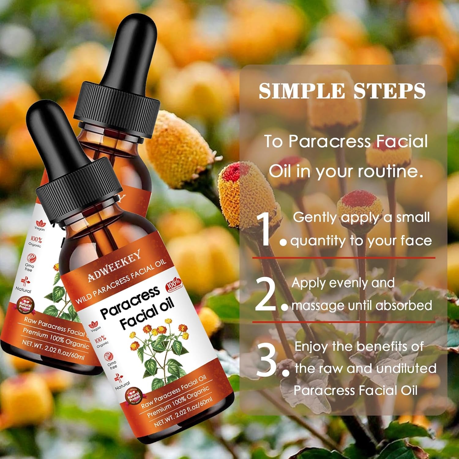 Adweekey Wild Paracress Facial Oil – 60ml | Organic Anti-Aging & Brightening Botanical Elixir