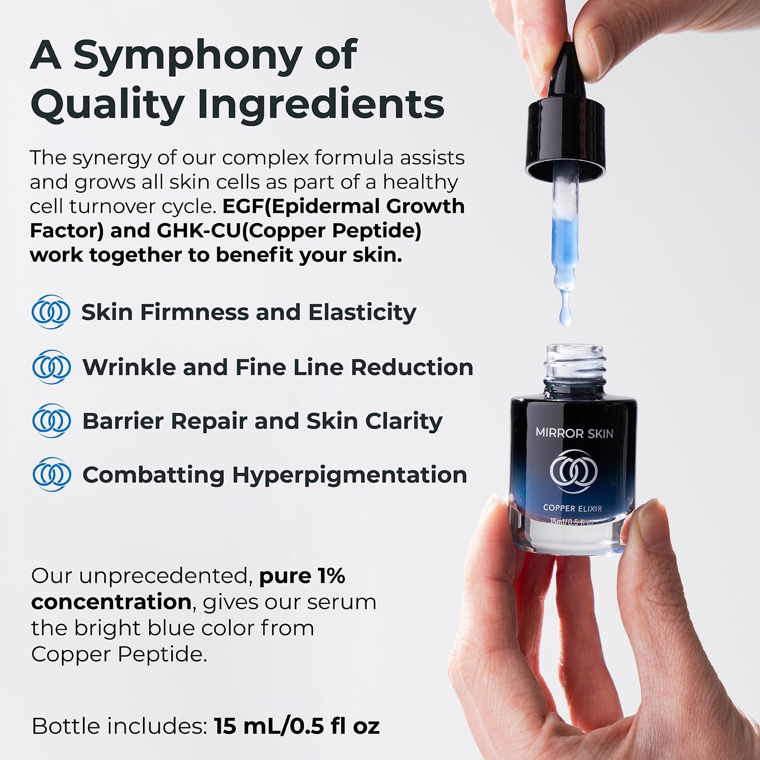 MIRROR SKIN Copper Elixir – 15ml | Potent 1% GHK-Cu Peptides for Firming, Radiance & Skin Renewal