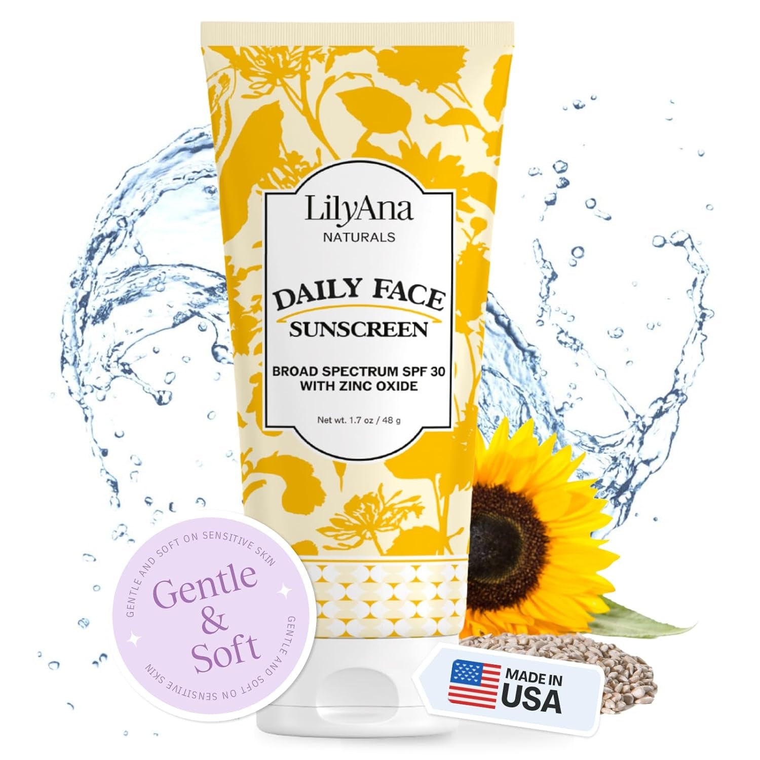 LilyAna Naturals Daily Face Sunscreen – 48g | Mineral SPF 30 Protection with Hydrating Botanical Extracts