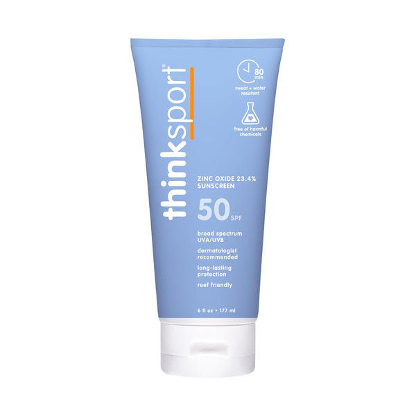 Thinksport Zinc Oxide Sunscreen SPF 50 – 177ml | Broad Spectrum, Reef-Safe Mineral Sun Protection for Active Lifestyles