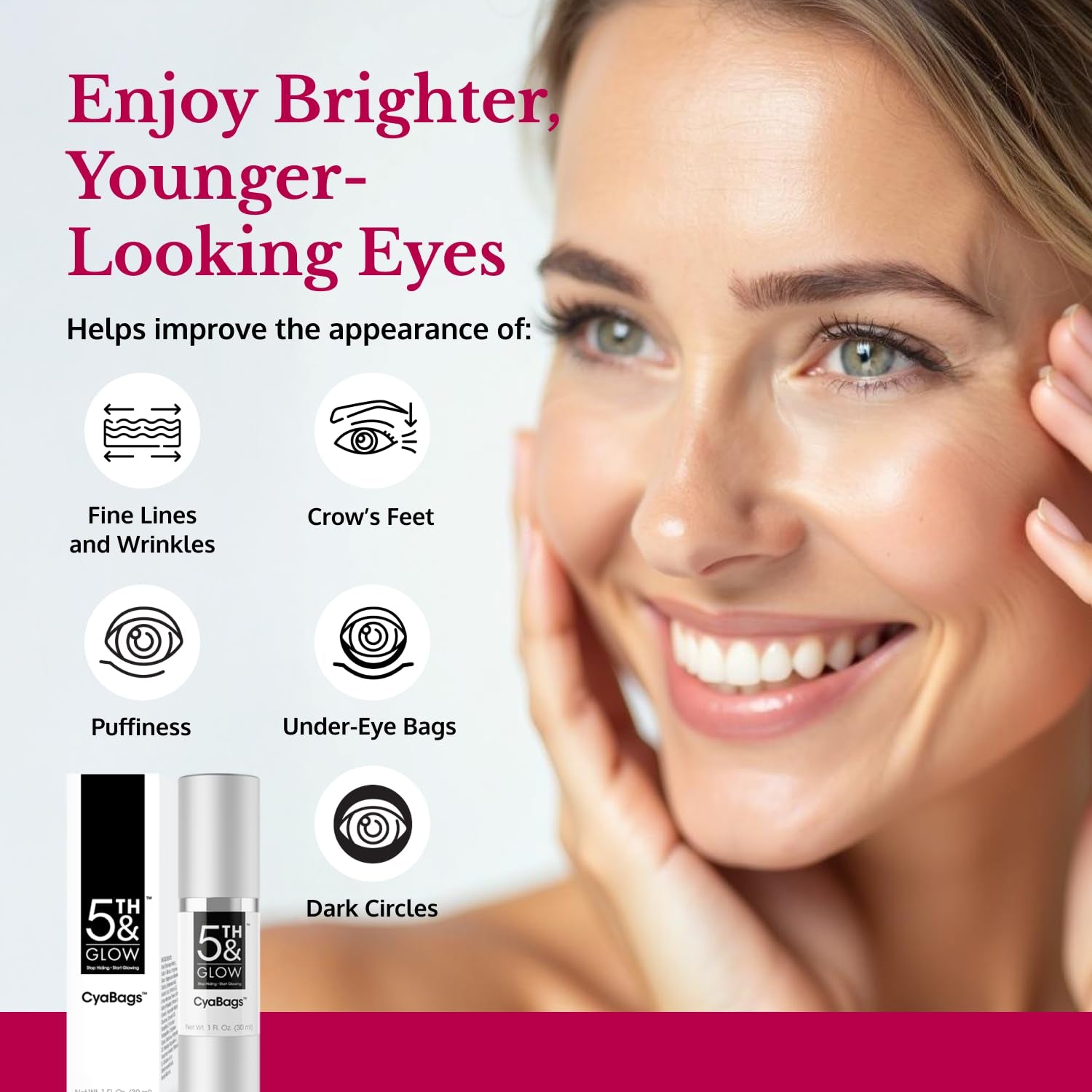 5th & Glow Cyabags Eye Serum – 30ml | Instant Eye Bag Reducer & Skin Tightener