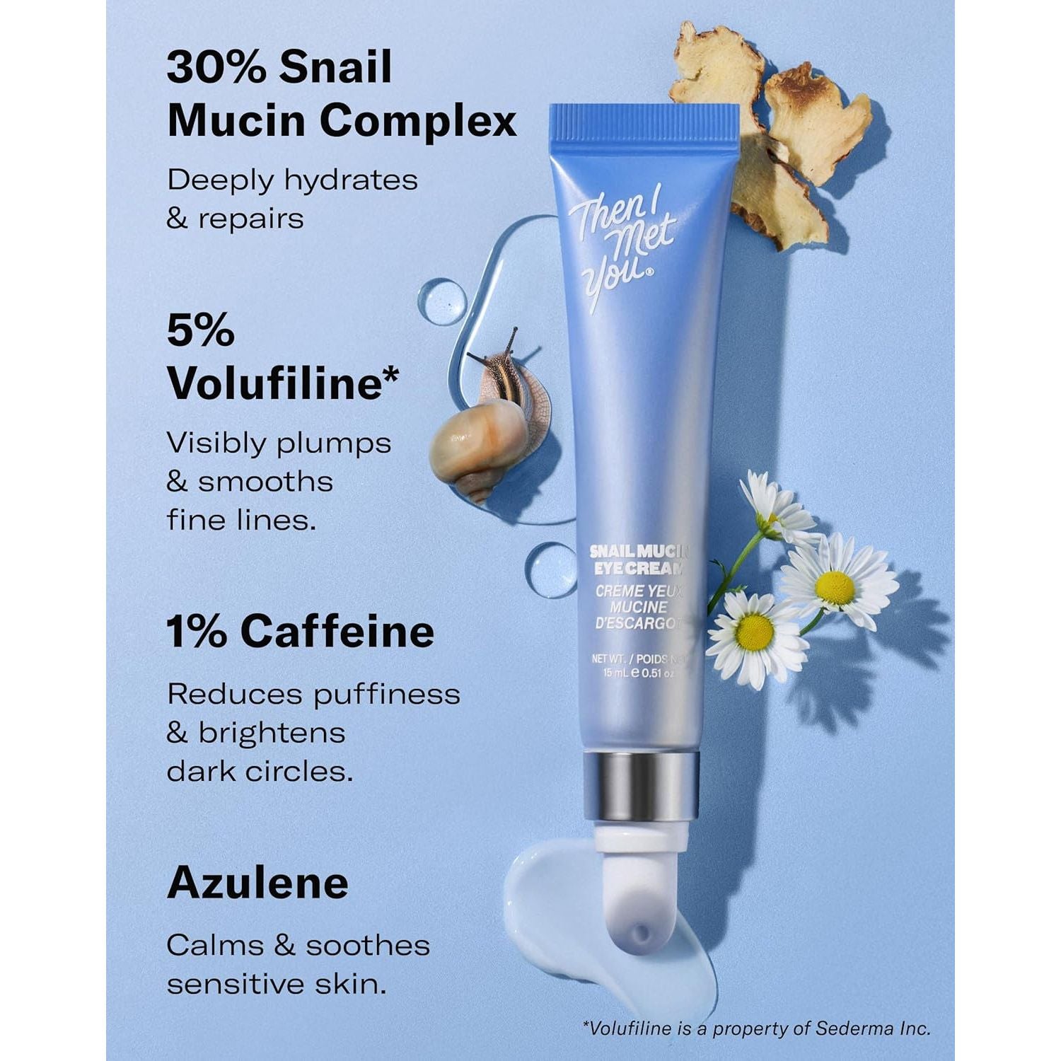 Snail Mucin Eye Cream, Korean Skincare for Dark Circles, Puffy Eyes, Fine Lines & Dehydrated Skin, Firming, Brightening and Plumping Treatment with Volufiline* & Caffeine, 0.51 Oz