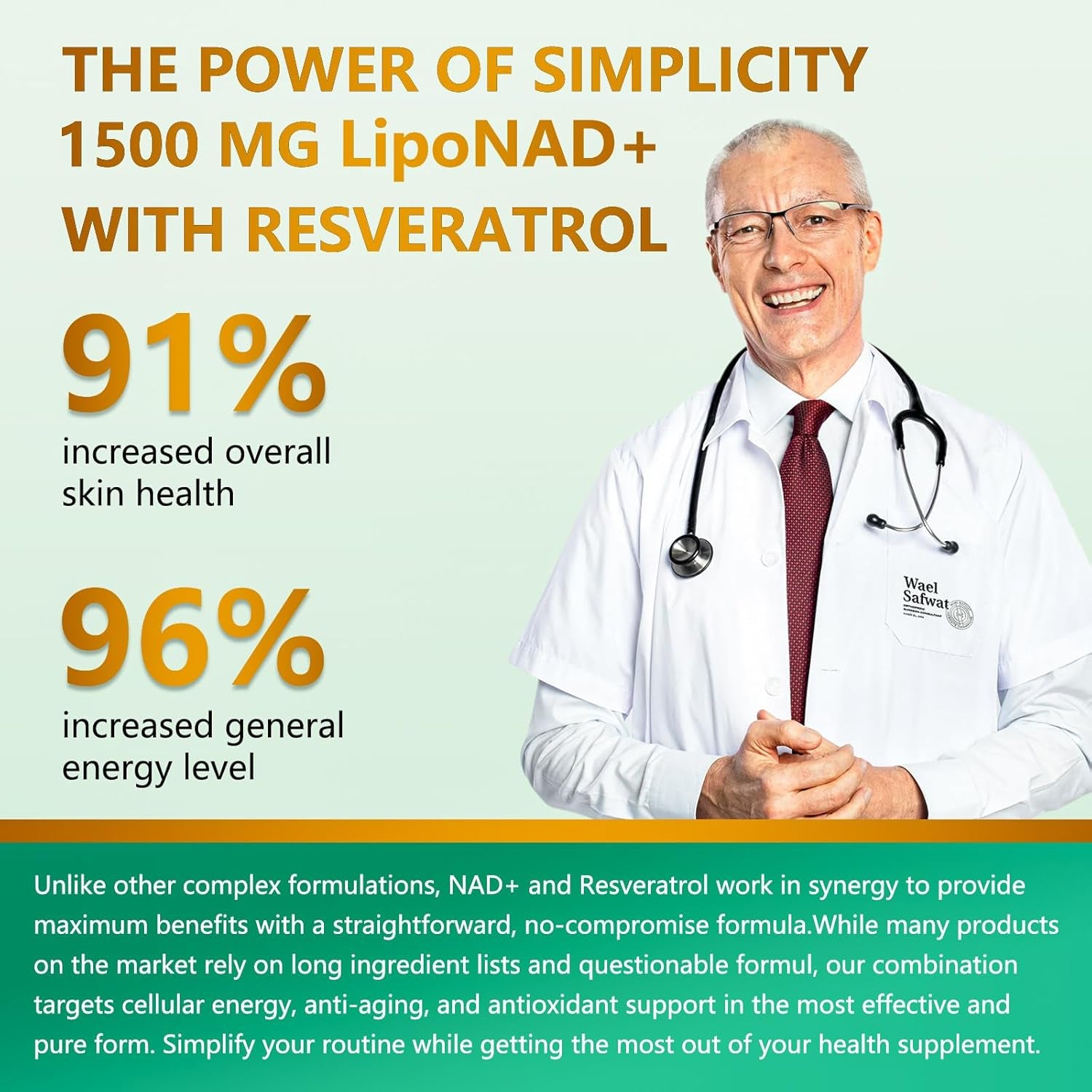 NAD Supplement 1500Mg - Liposomal NAD+ Nicotinamide Riboside with Resveratrol, NAD plus Boosting - Support Cellular Health, Stamina & Healthy Aging for Women & Men- 120 Capsules