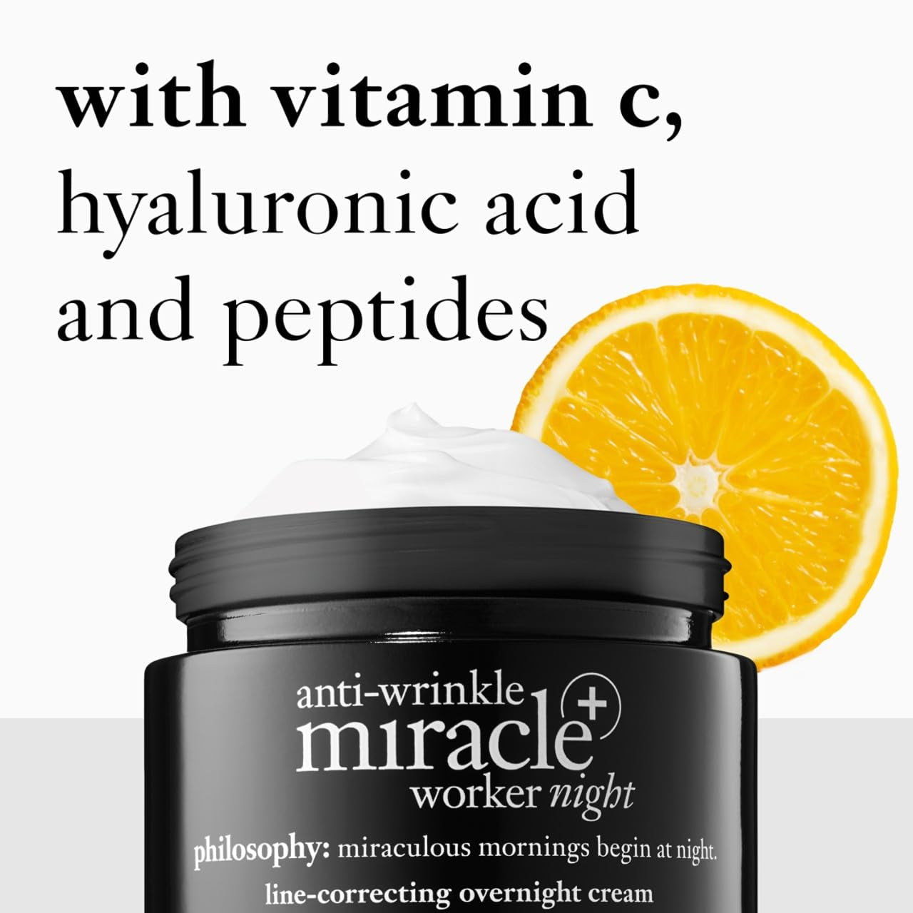 Philosophy Anti-Wrinkle Miracle Worker Line-Correcting Overnight Cream Face Moisturizer - with Vitamin C & Hyaluronic Acid - Counteracts Stress-Induced Damage for Smoother Skin - 2 Fl Oz
