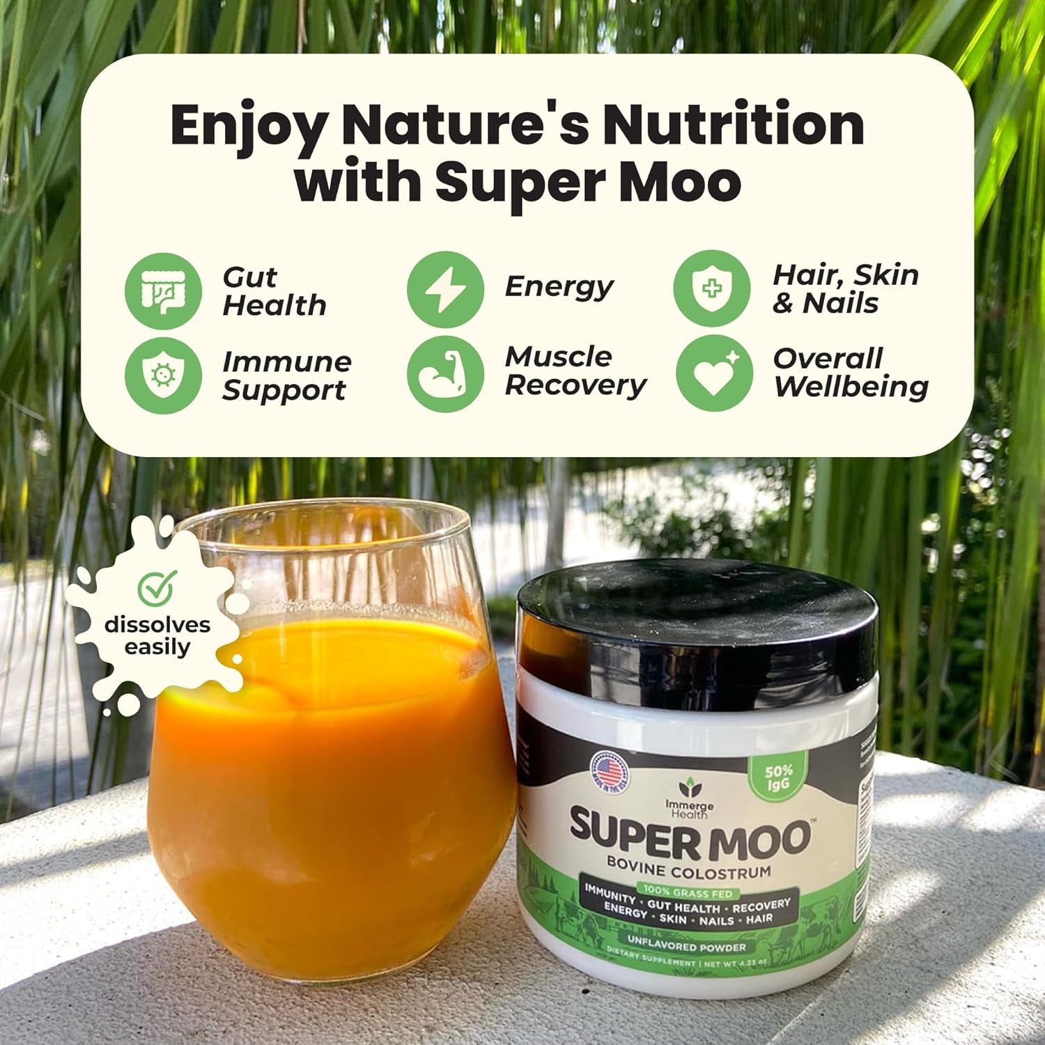 ImmergeHealth 100% Grass-Fed Super Colostrum Powder – 120g | Gut, Immune & Beauty Support | Unflavored, First Milking