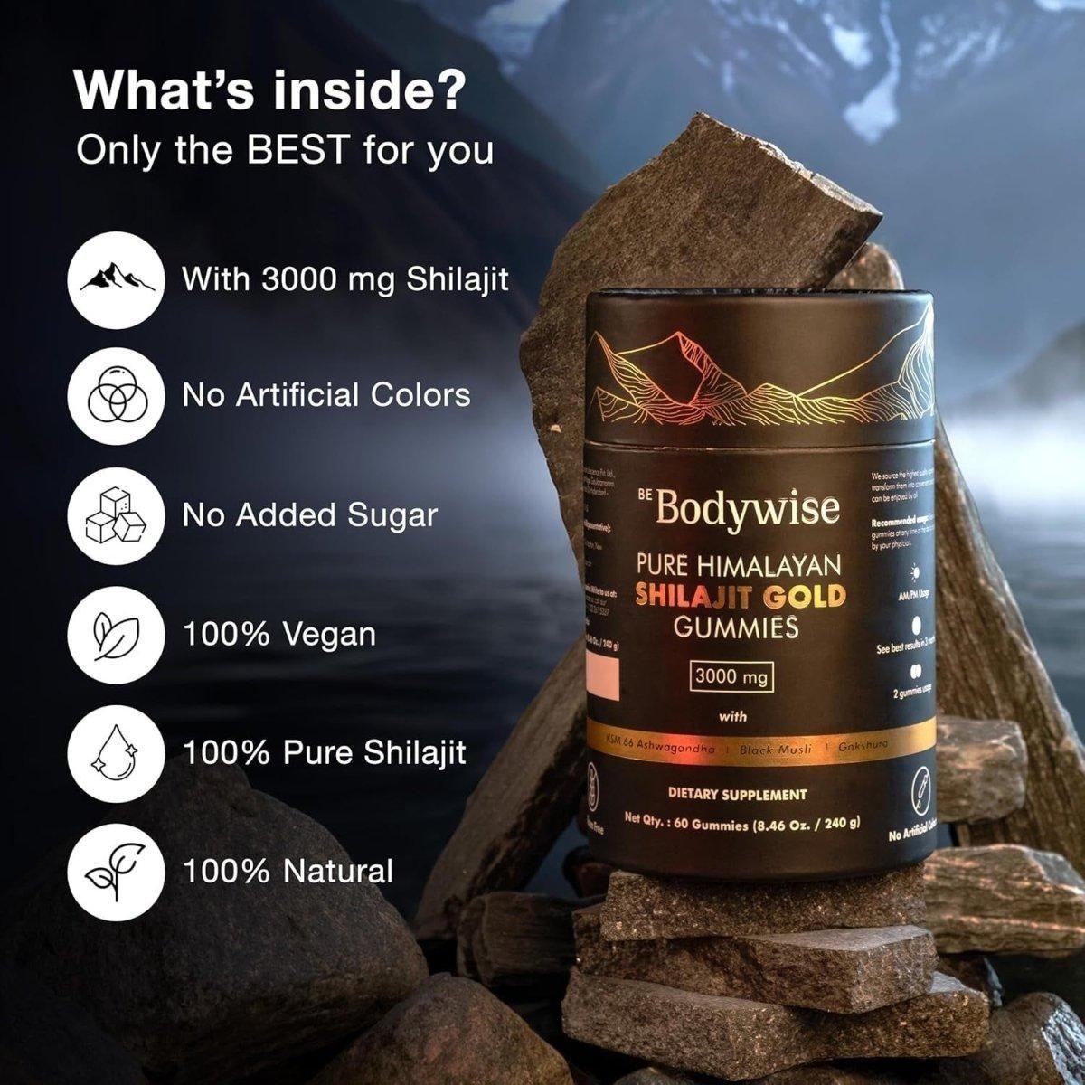 Be Bodywise Pure Himalayan Shilajit Gummies Gold Ashwagandha, Gokshura - 60 Count - Glam Global UK