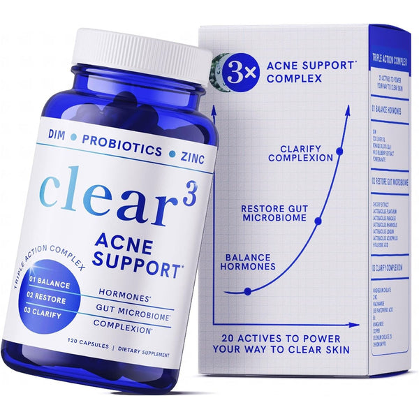 SM Nutrition Clear Acne Support – 120 Capsules | Triple-Action Hormonal, Gut & Skin Nutritional Acne Support