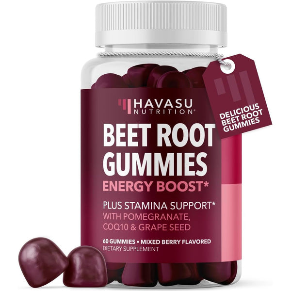 Beet Root Gummies with COQ10 & Pomegranate - Nitric Oxide Supplement for Men and Women - Beetroot for Endurance, Performance, Recovery - Vegan, Non-Gmo, Gluten Free - Mixed Berry Flavor, 60 Count