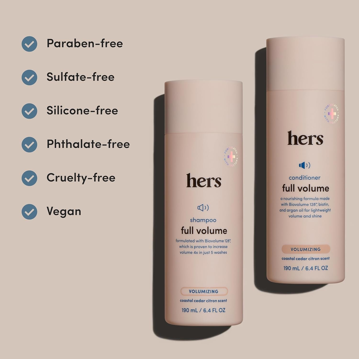 Hers Full Volume Shampoo & Conditioner Set – 2 x 190ml | Boosts Volume & Strengthens Fine Hair
