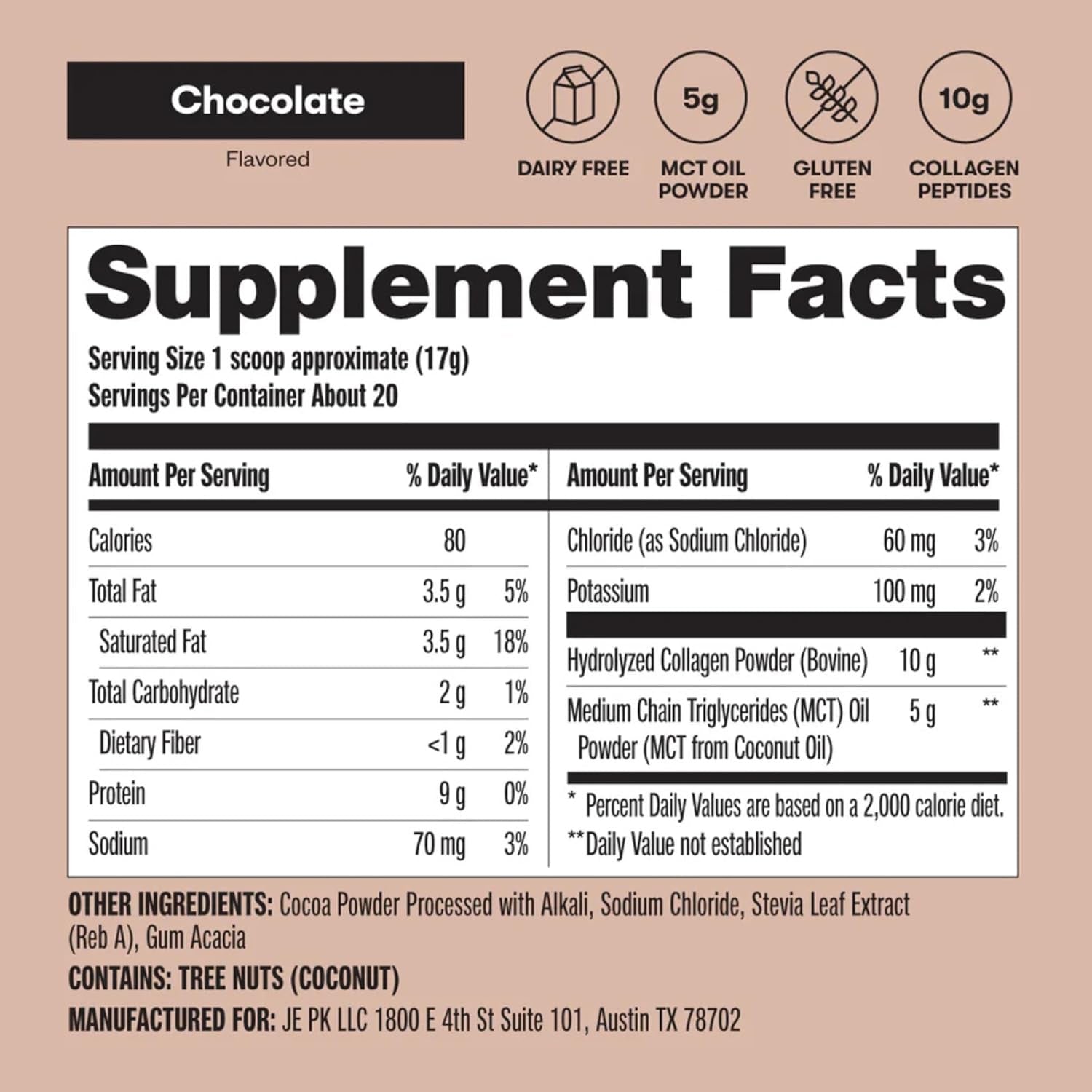 Perfect Keto Grass-Fed Collagen Peptides & MCT Brain Boost – 343g | Chocolate Flavored Keto Protein Powder
