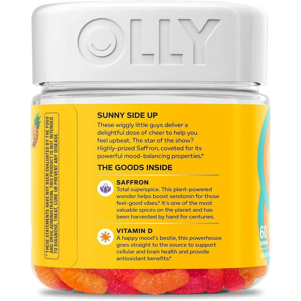 Hello Happy Gummy Worms, Mood Balance Support, Vitamin D, Saffron, Adult Chewable Supplement, Tropical Zing - 60 Count