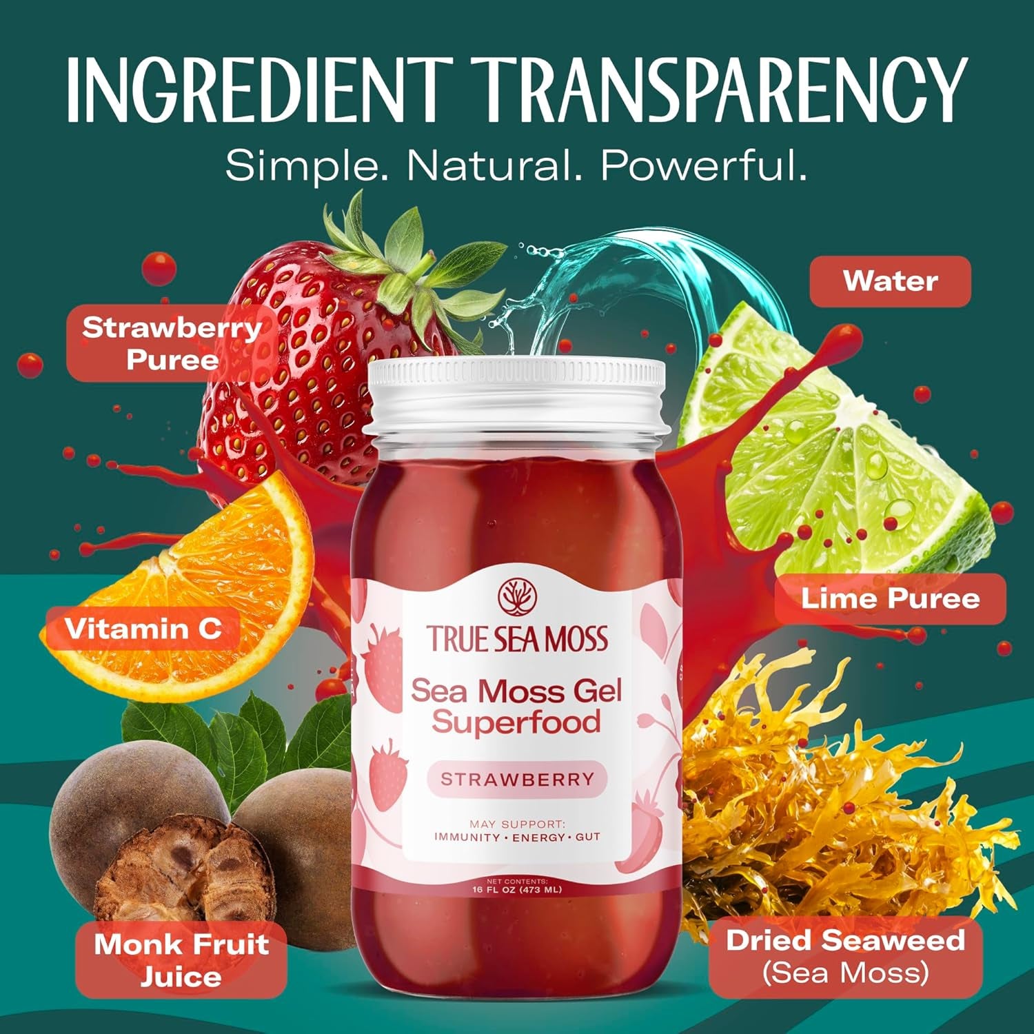 TrueSeaMoss Sea Moss Gel Superfood – 473ml, Strawberry Flavor | Immunity, Energy & Digestion Support
