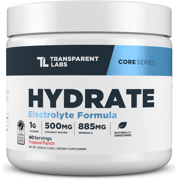 Hydrate Naturally Sweetened Electrolytes Powder - Hydration Powder Electrolytes with Coconut Water, Calcium, Taurine, & Potassium - 40 Servings, Tropical Punch