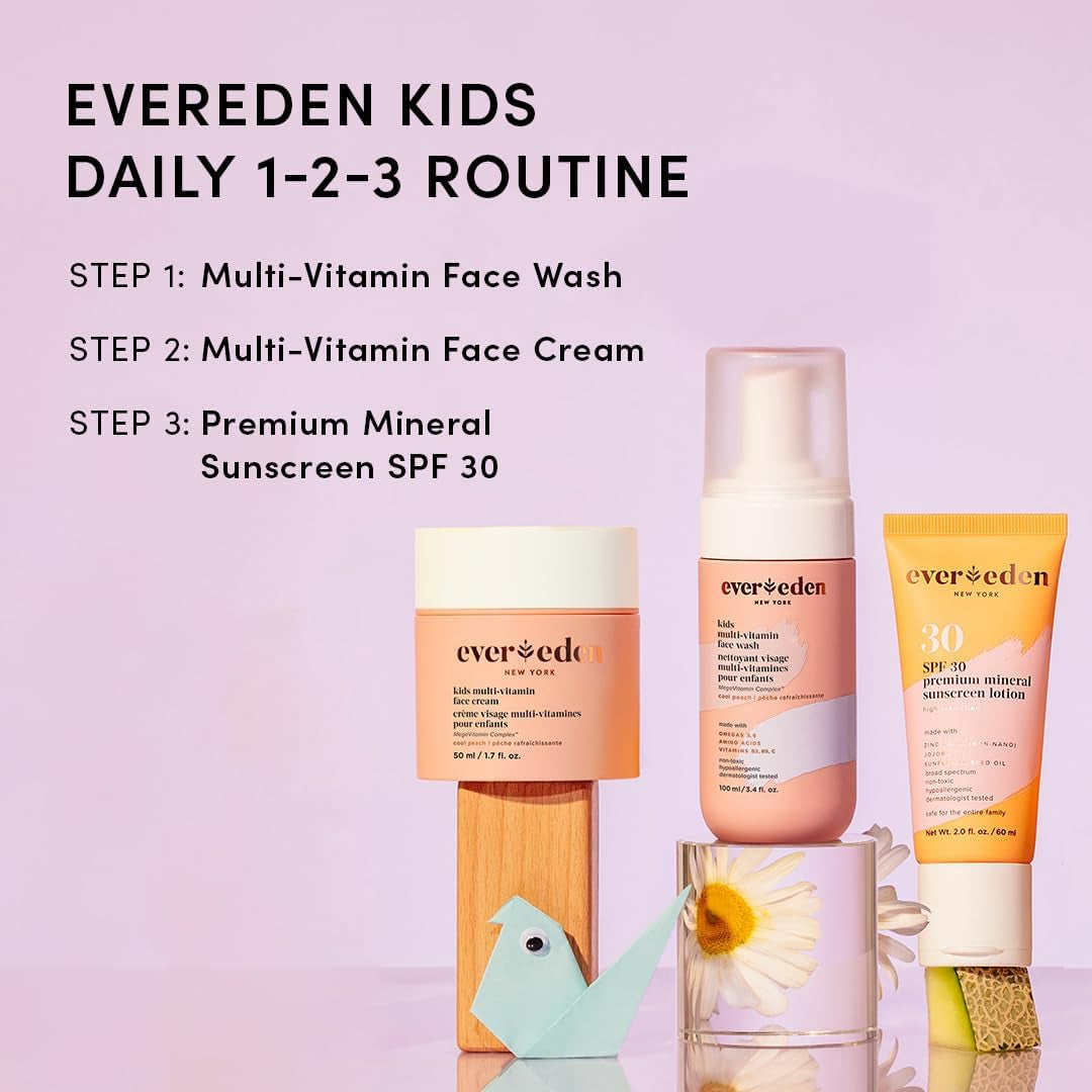 Evereden Kids Daily 1-2-3 Routine Bundle – Peach + Headband | Gentle, Vegan Skincare & Fun Hair Care Set for Kids (Ages 4+)
