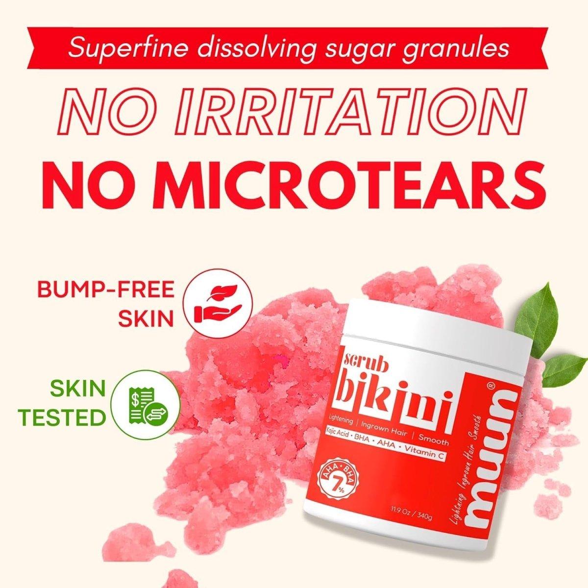 Bikini Area Exfoliator, 2% Kojic Acid Vitamin C & 7% AHA/BHA Even Skin Tone & Ingrown Hair - 340g - Glam Global UKMuun