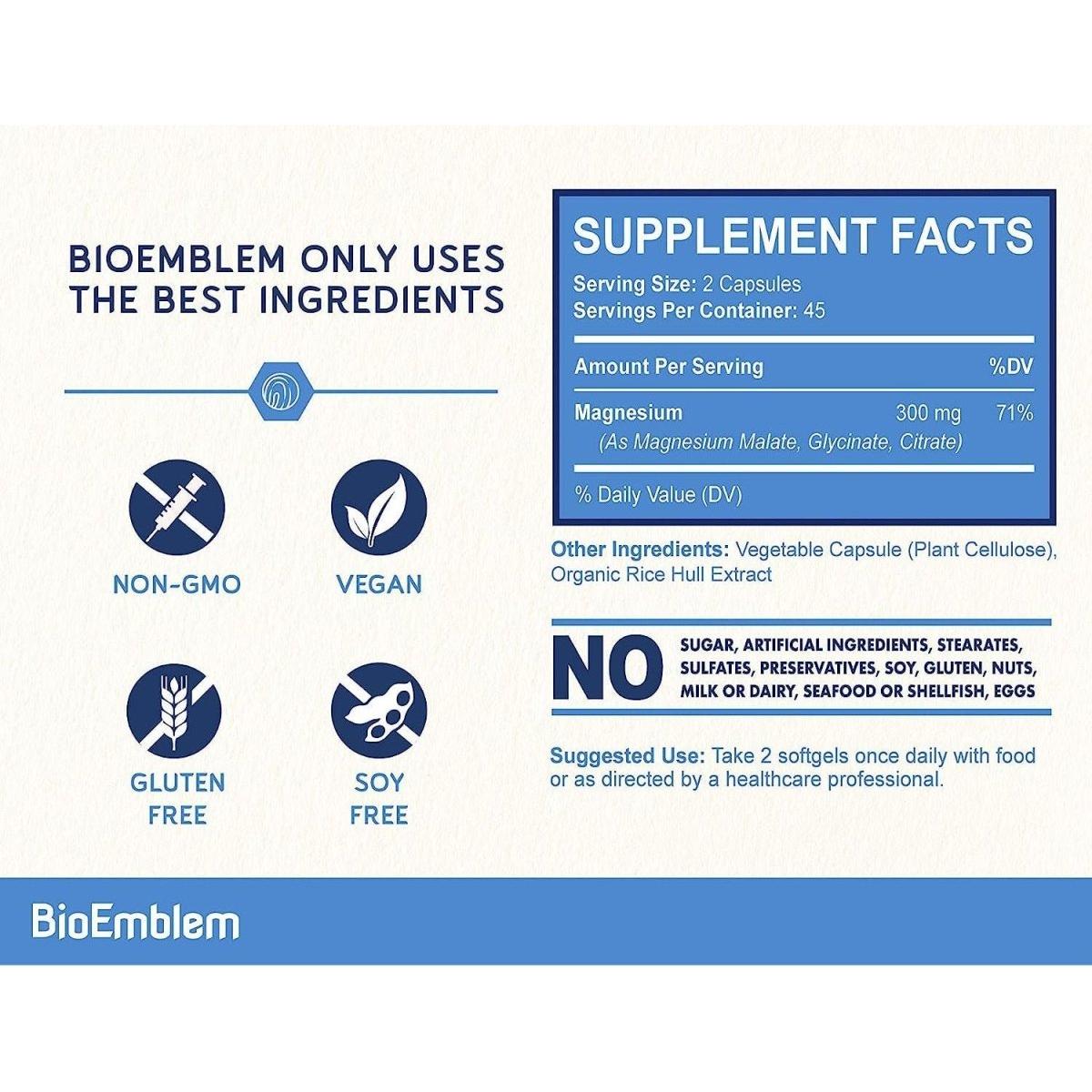 BioEmblem Triple Magnesium Complex 300 mg - 90 Capsules - Glam Global UKBioEmblem