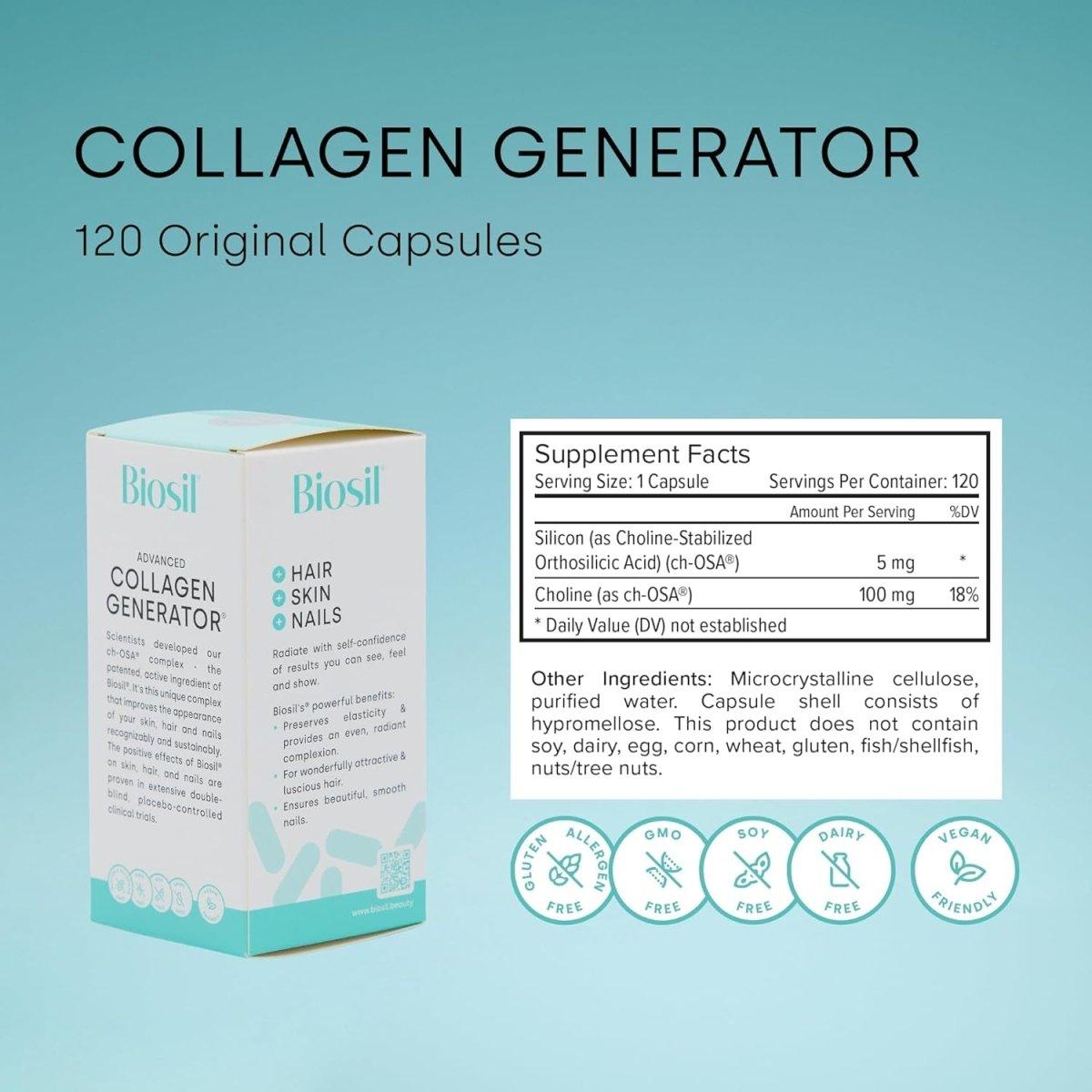 Biosil Collagen Generator - 120 Capsules - with Patented Ch - Osa Complex - 120 Servings - Glam Global UK