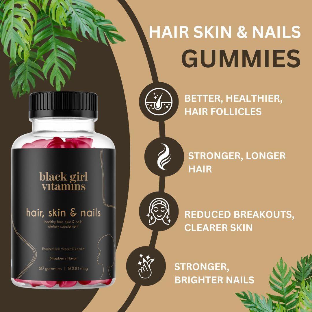 Black Girl Vitamins Hair, Skin, and Nails Gummies - 60 Gummies - Glam Global UK