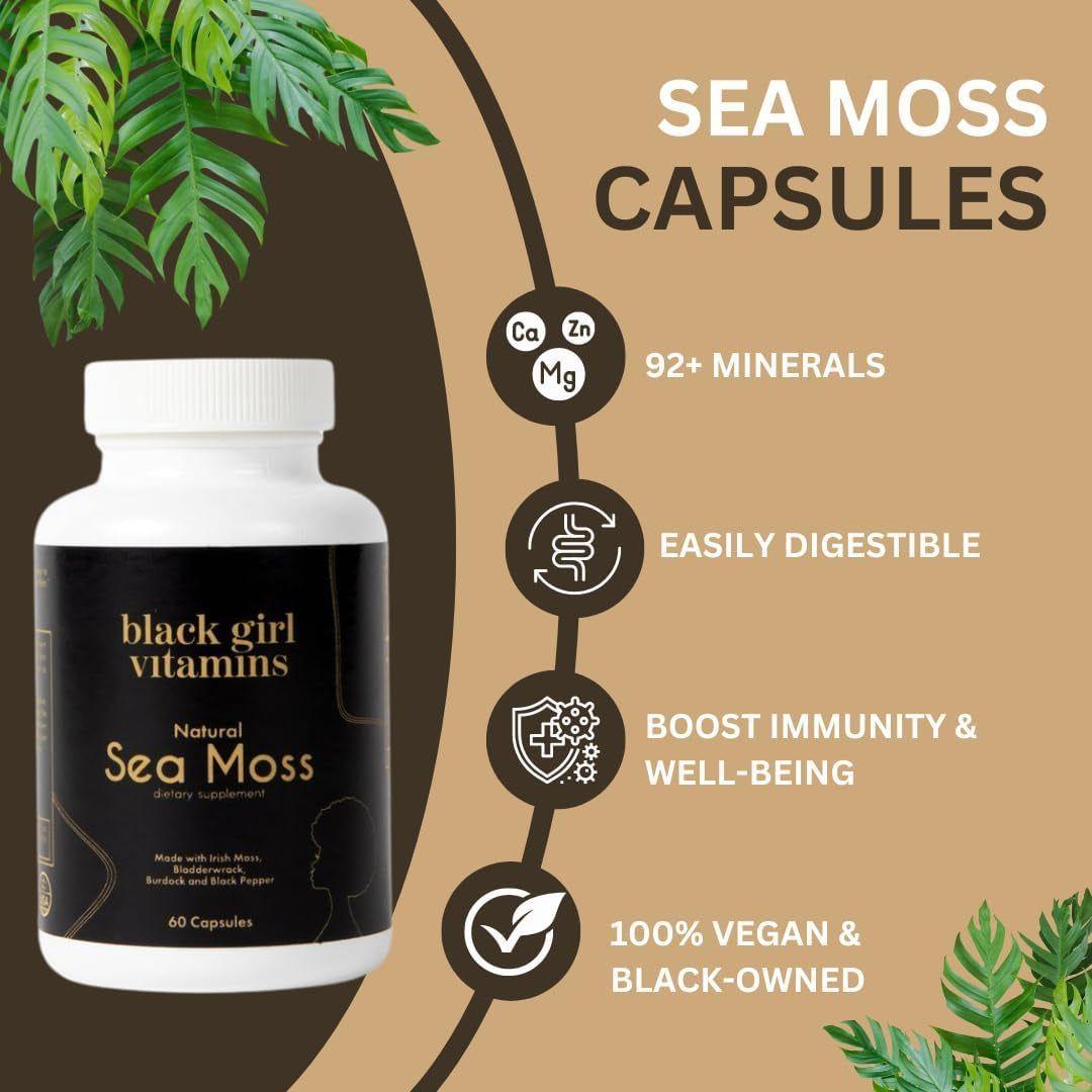 Black Girl Vitamins - Natural Sea Moss Supplement - 60 Capsules - Glam Global UK