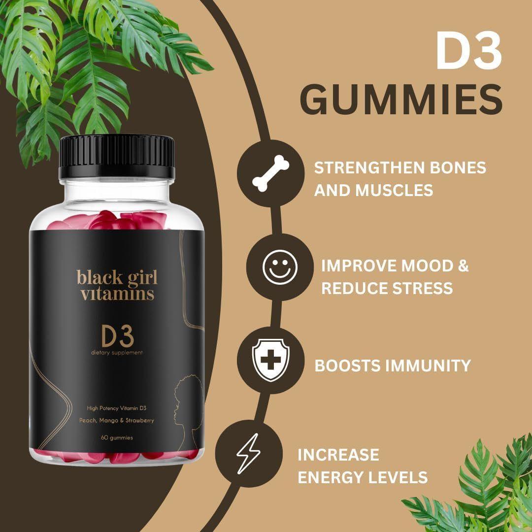 Black Girl Vitamins - Vitamin D3 Gummies - 60 Gummies - Glam Global UK