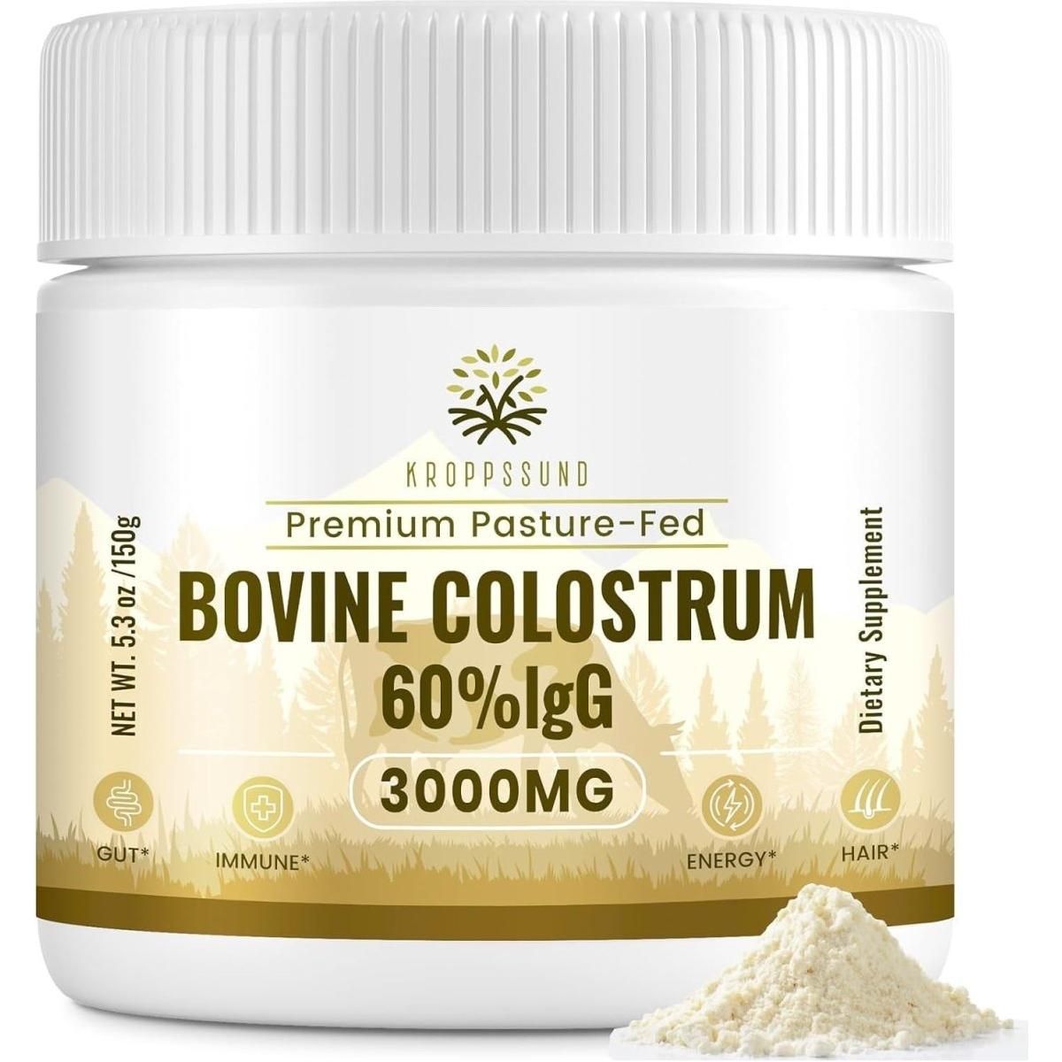 Bovine Colostrum Powder Supplement 3000 Mg - Extra High 60% Igg Bovine Colostrum - Gut, Bone, Exercise, Immune - 50 Servings (1 Bottle) - Glam Global UK