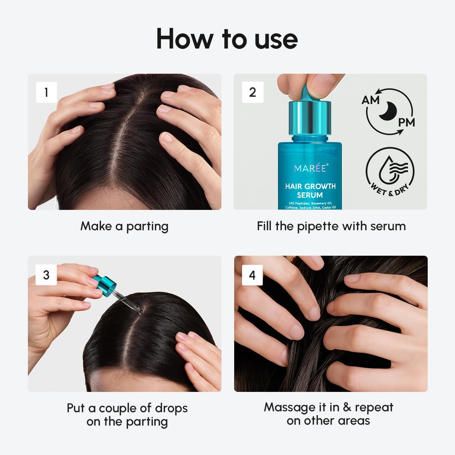 Hair Growth Serum - Caffeine Peptides Castor Rosemary Oil for Hair Growth - Products for Women & Men - Hair Oils for Hair Growth - Hair Regrowth Tonic - Scalp Serum - Suero Para El Cabello