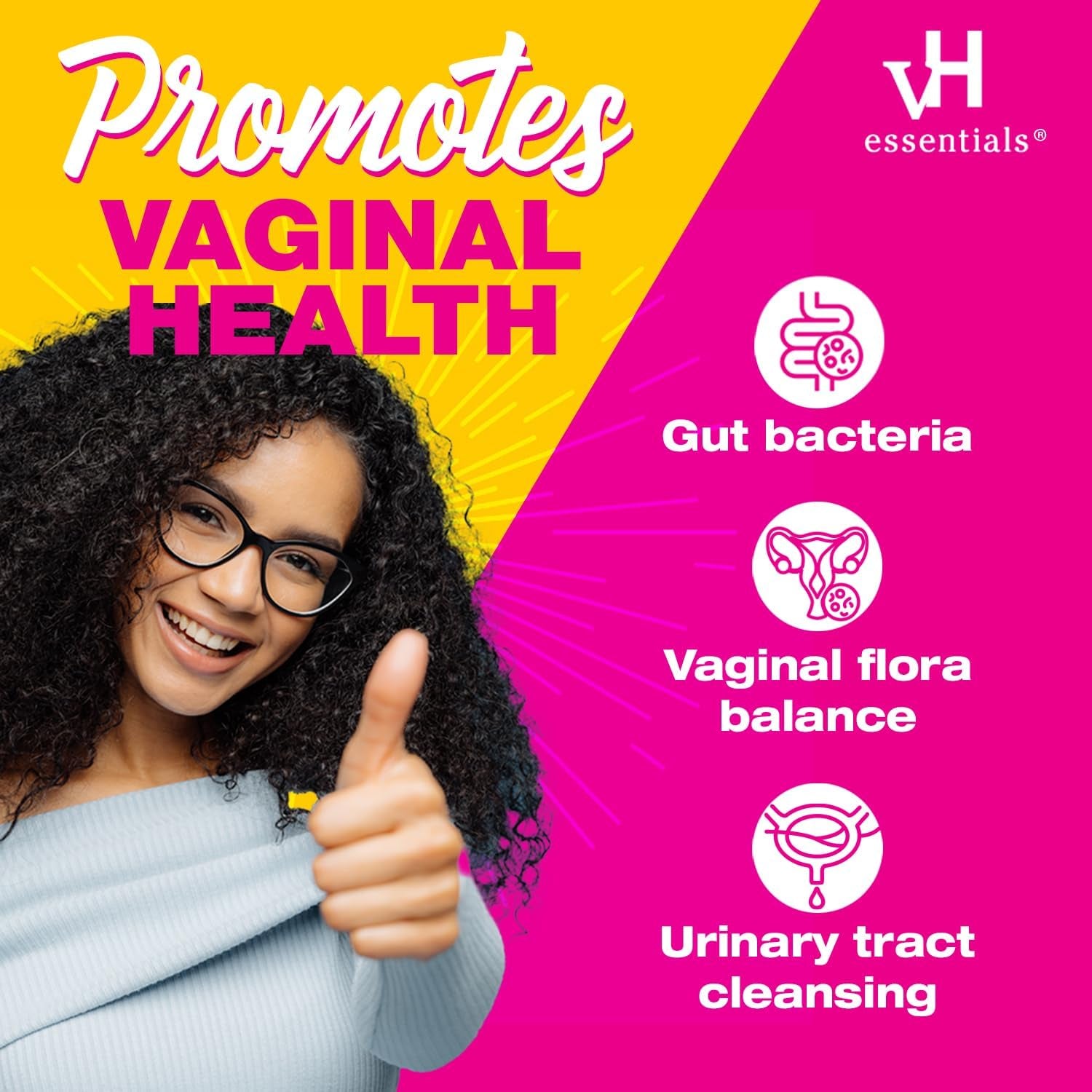 vH essentials Probiotics with Prebiotics & Cranberry – 120 Capsules | Triple-Action Feminine & Urinary Tract Health Support