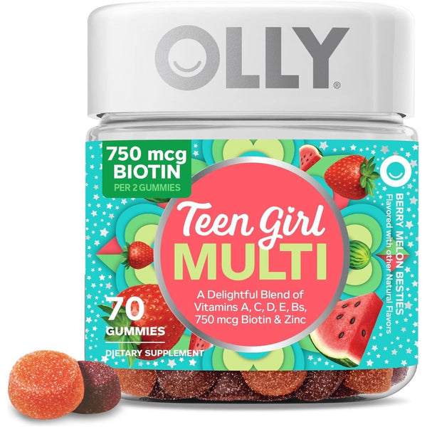 Teen Girl Multi Gummy, Healthy Skin and Immune Support, 15 Essential Vitamins, Biotin, Zinc, Calcium, Chewable Multivitamin, Berry Melon, 35 Day Supply, 70 Count
