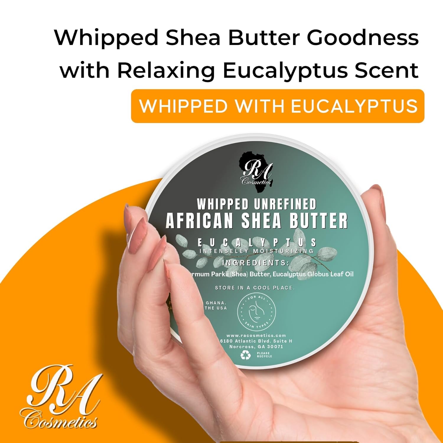 RA COSMETICS Whipped With Eucalyptus African Shea Butter – 340g | Refreshing Hydration, Skin Healing & Revitalising Care