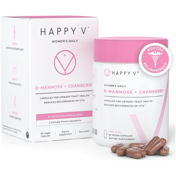 Happy V Women’s Daily D-Mannose + Cranberry – 60 Vegan Capsules